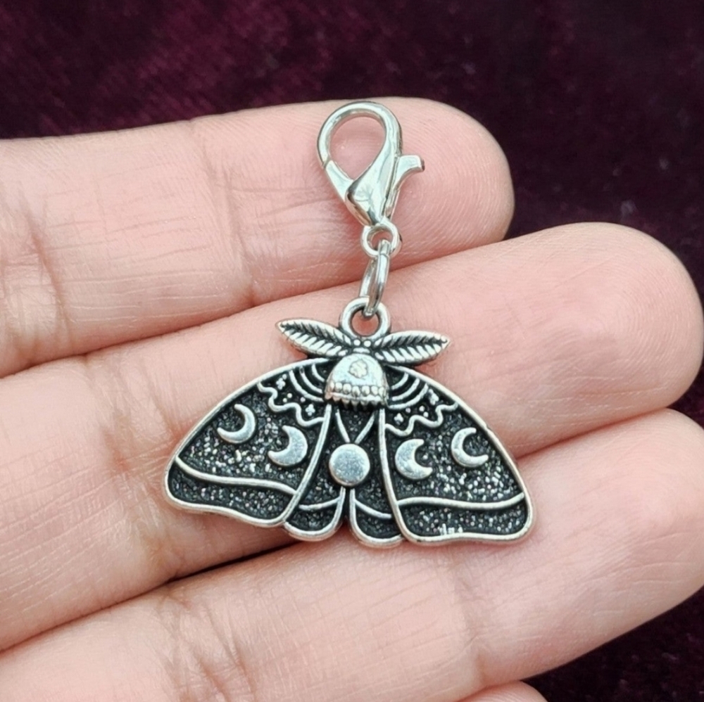 Moon MOTH charms clip on charms planner zipper pull bracelet Moon Phase witchy